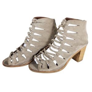 Jeffrey Campbell Women's Corwin US8 Taupe Suede Open Toe Lace-up Ankle Booties